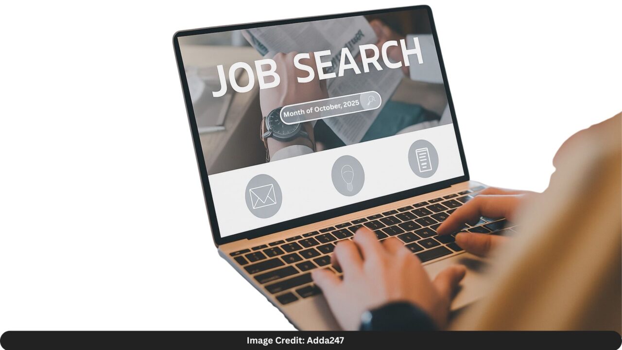 Person Searching Top 5 Government Jobs on a Laptop with "Job Search" displayed on screen.